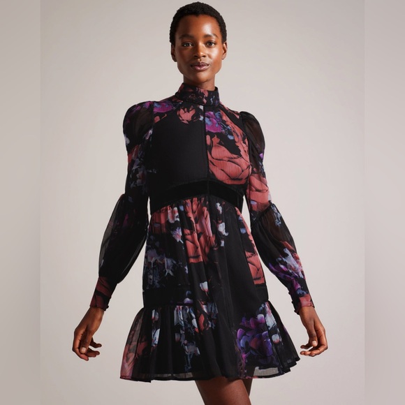Ted Baker Dresses & Skirts - Ted Baker Dress $325 NWT Gretaah ladder trim mini dress black pink purple XS/1